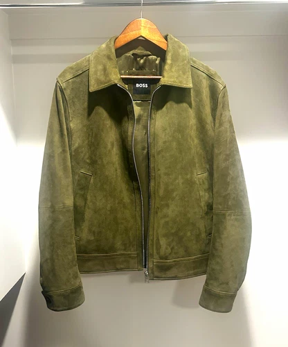BOSS Light Green authentic Suede Zip Jacket Mens 38R video thumbnail