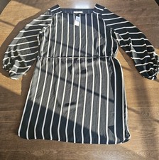 LOFT Women's Medium Belted Scoop Neck Long Sleeve Lined Striped Shift Dress