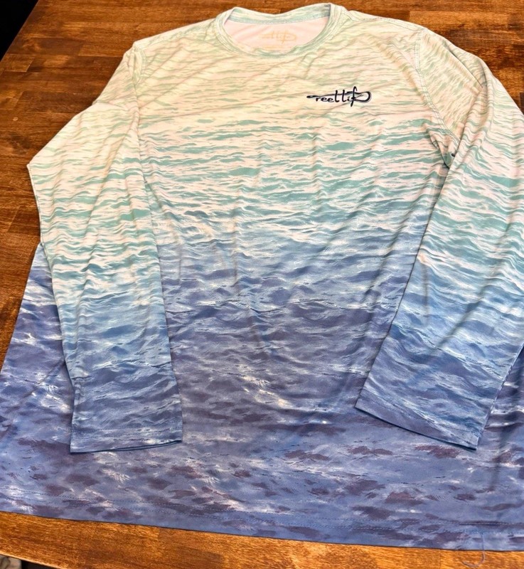 Reel Life Boys YM Fishing T-Shirt Long Sleeve Polyester Blue Green Graphic