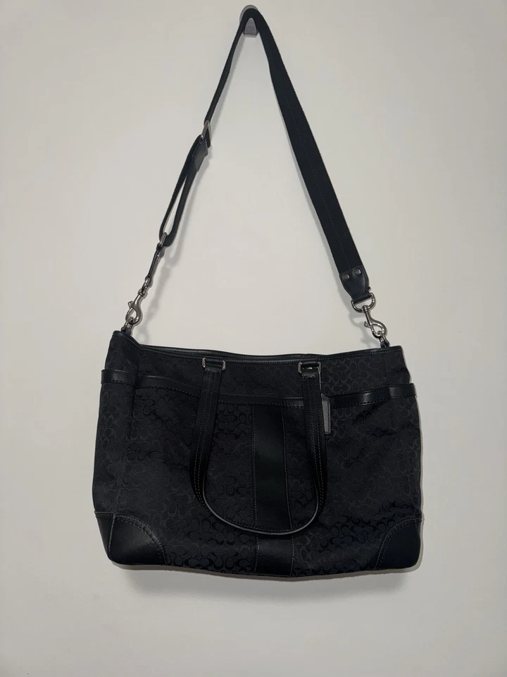 COACH Black Signature C Leather Briefcase Tote Purse Diaper Bag F77156 - Image 2 of 4