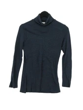 Foil Women's Top L Blue Striped 100% Wool Long Sleeve Roll Neck Basic