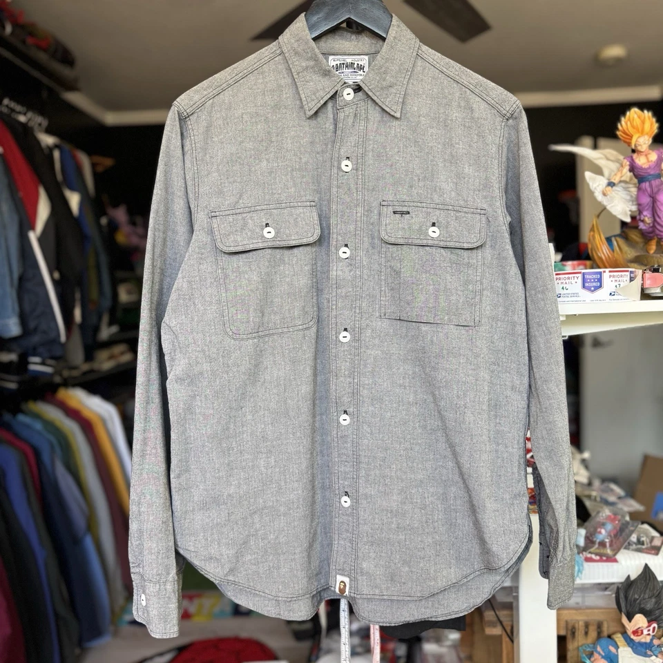 Vintage 90s A Bathing Ape Bape Sample Button-Up Work Dress Streetwear Hype Shirt - Image 3 of 4