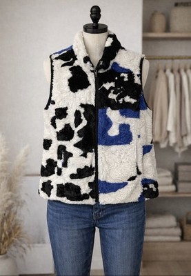 NEW Adrienne Landau Reversible Sheared Beaver Faux Fur Blue Black White VEST 2X