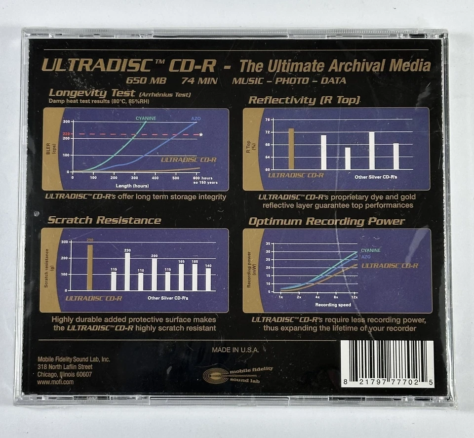 Mobile Fidelity Sound Lab Ultradisc 24K Gold CD-R Sealed Blank Data Disc New - Image 3 of 4