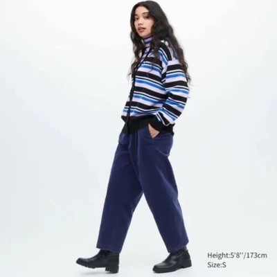 Uniqlo x MARNI Navy Blue Pleated Wide Fit Corduroy Trouser Pants Size Medium 