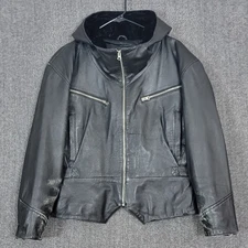 Vintage Fox Run Jacket Womens Large Black Leather Biker Moto Hooded Lined