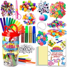 Mega Kids Crafts and Art Supplies Jar Kit - 1000+ Piece Set - Instructional 