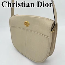 Christian Dior Crossbody Shoulder Bag Ivory Leather CD Logo Gold Hardware Auth