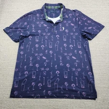 William Murray Polo Shirt Mens Large Navy Pink Golf Cocktails Print Performance