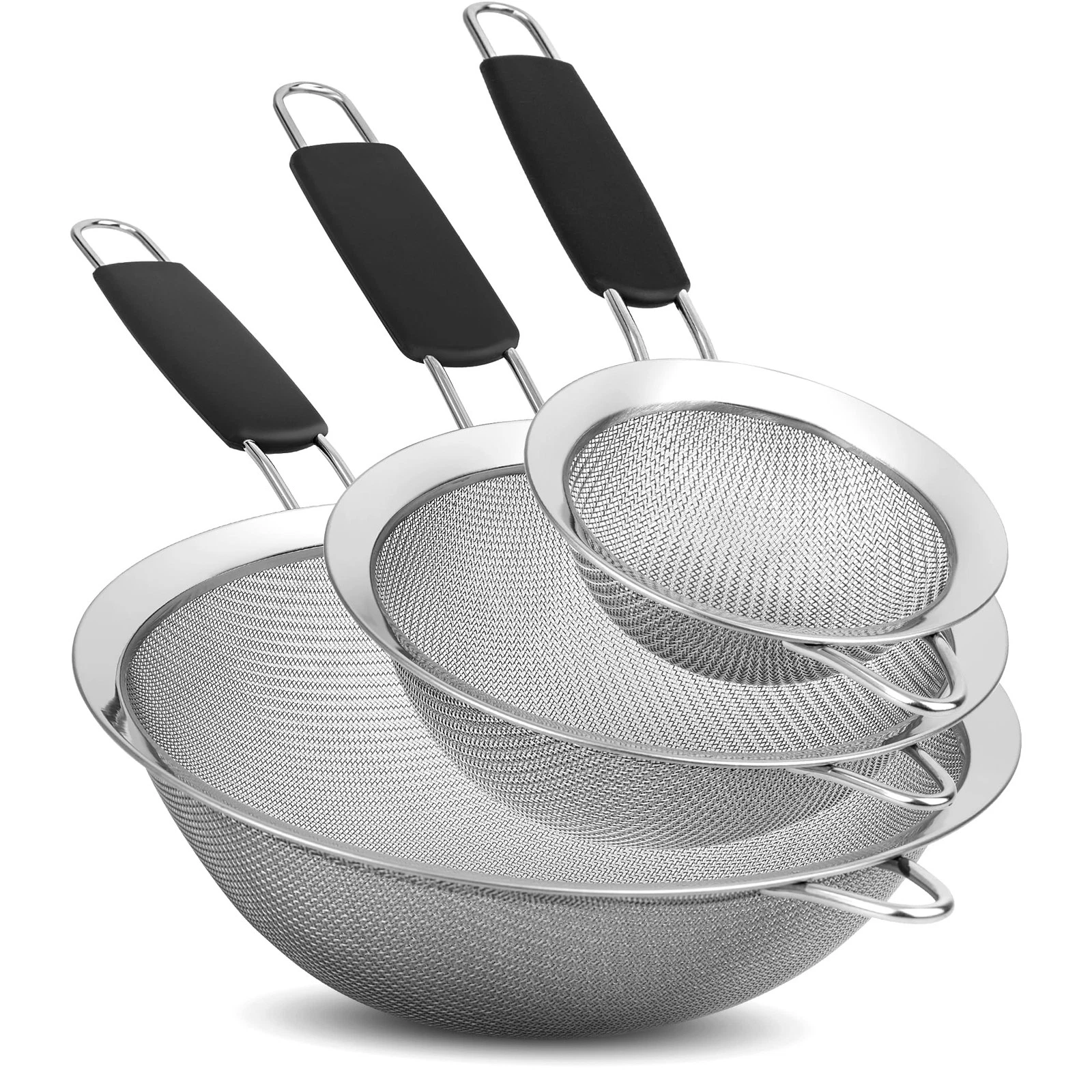 Set of 3 Fine Mesh Strainers for Kitchen | 3.4 inch, 5.5 inch and 7.9 inch St...