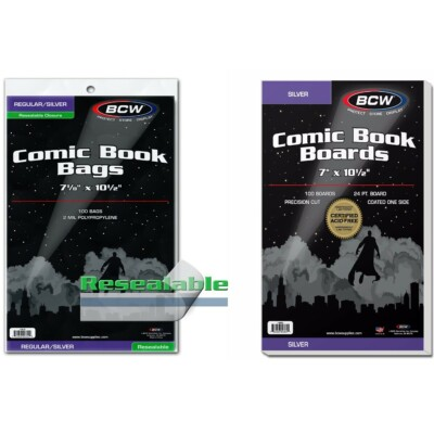 #ad 100 BCW Silver Age Resealable 2MIL Poly Comic Book Bags amp; 7quot; Backing Boards $27.30