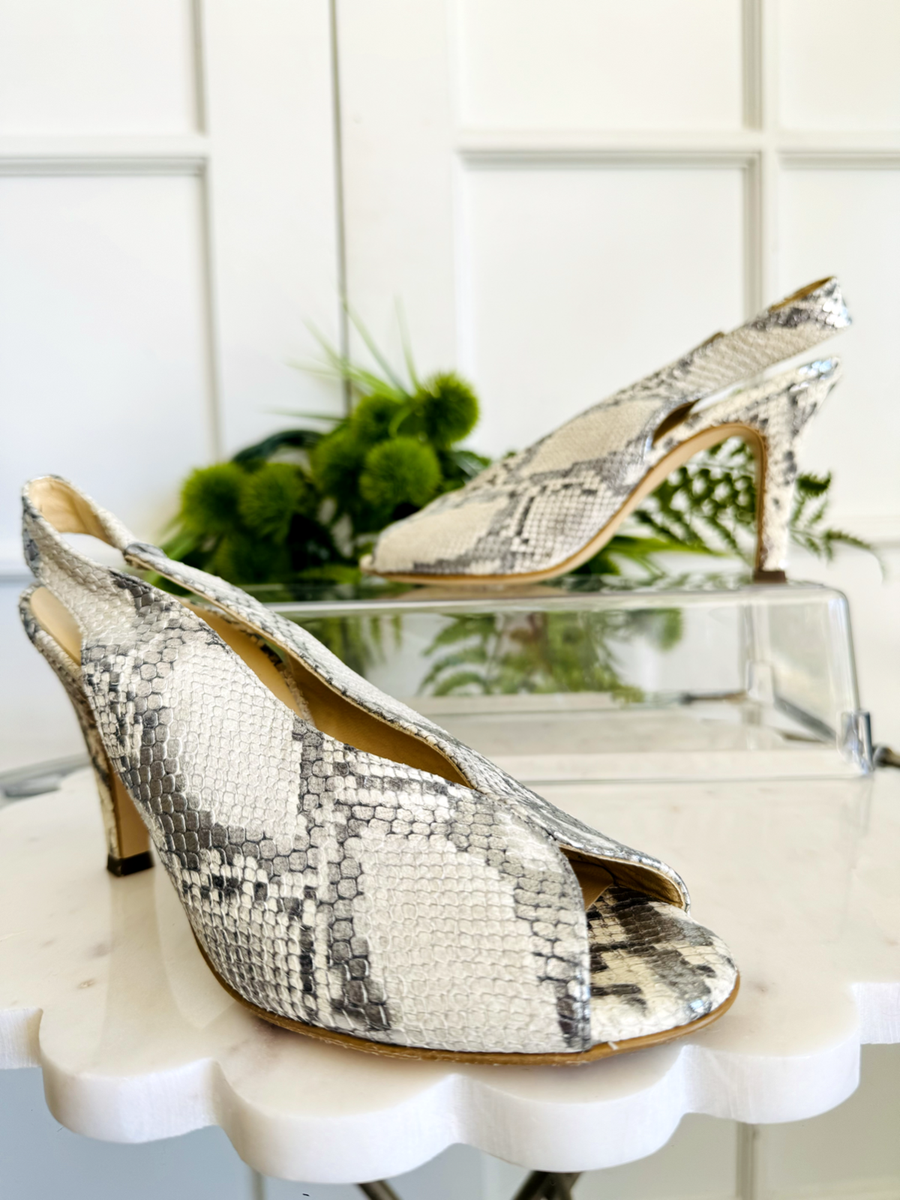 PAUL GREEN Avanti Peep Toe Slingback silver pebble snake US size 6.5 | eBay