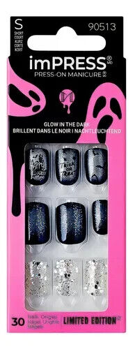 KISS IMPRESS PRESS ON NAILS ONE STEP MANICURE EERIE-SISTIBLE SHORT HALLOWEEN