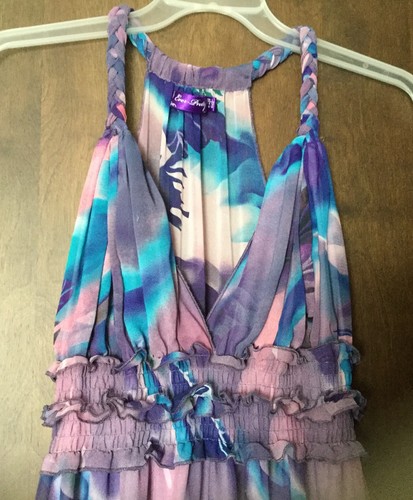 Ever Pretty Purple Pink Leaf Print Chiffon V-Neck Halter Cocktail Party Dress 12 - Picture 2 of 9