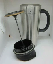 2003 STARBUCKS BARISTA COFFEE FRENCH PRESS TRAVEL TUMBLER HANDLE STAINLESS STEEL