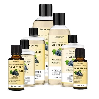 SUPREMELY Grapeseed Oil, 100% Natural and Pure, Unrefined Cold Pressed, Certified Organic