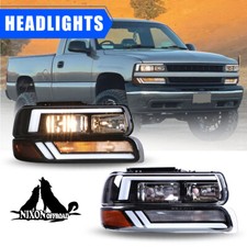 Black Clear Led Drl Headlights Assembly For 1999-2002 Chevy Silverado 15002500