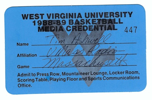 UMass at West Virginia 2/16/89 Mountaineer Illustrated Program w. Media Pass - Picture 5 of 6