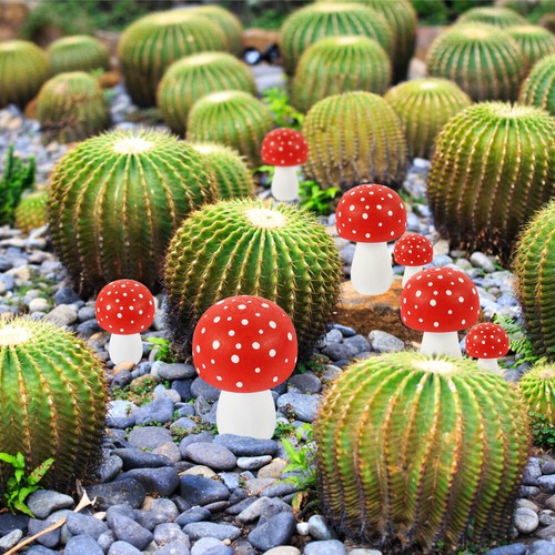 2 Pcs Wooden Mushroom Decors Mushroom Statues Garden Decorations - Picture 8 of 12