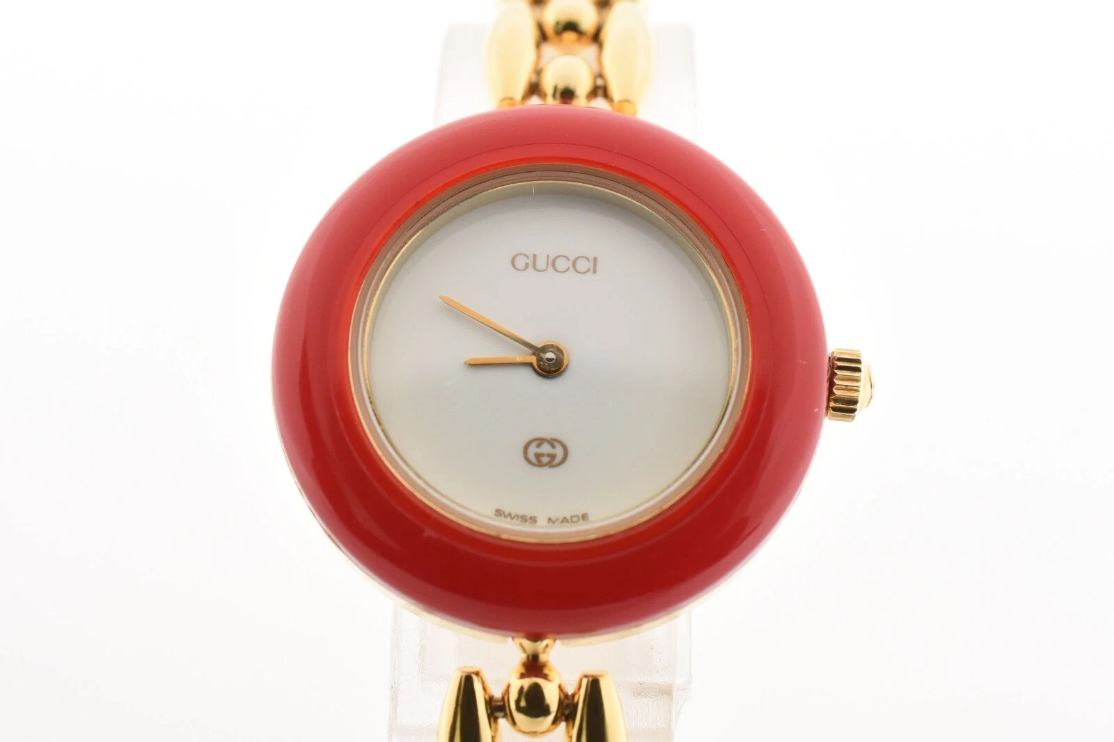 [PRESQUE COMME NEUVE] GUCCI lunette à changement 11/12 cadran blanc quartz rouge montre pour femme #60