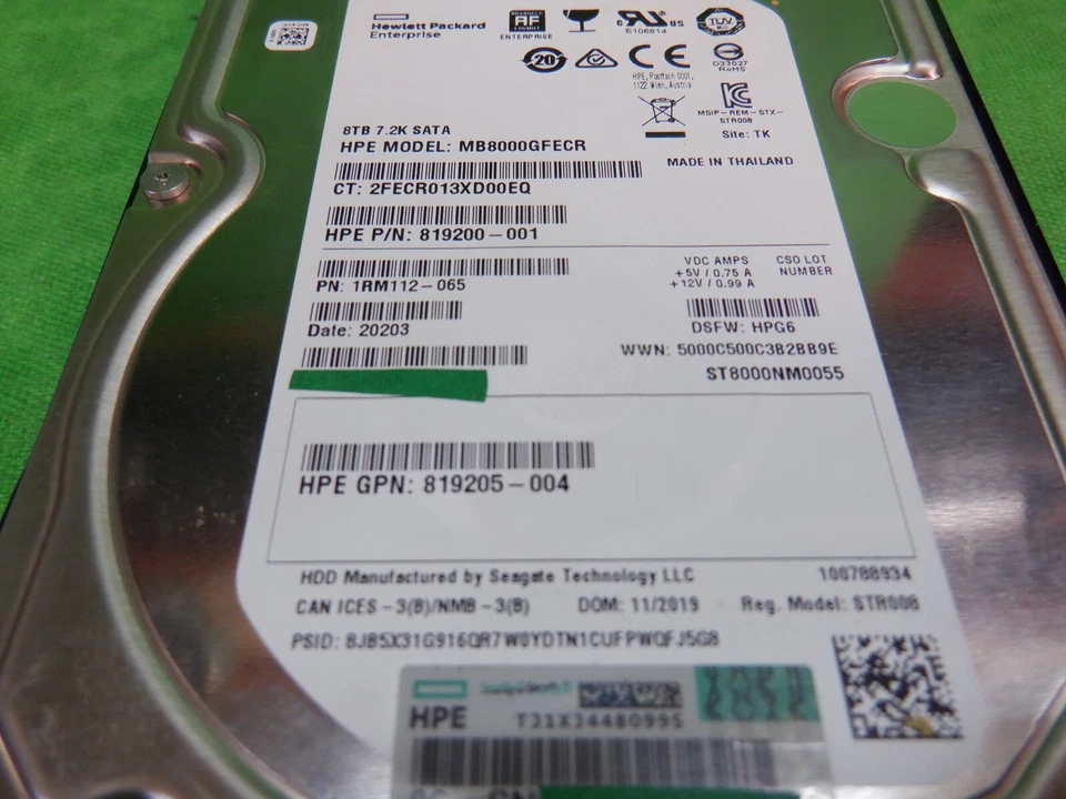 HP 819200-001 HPE 8TB SATA DS 6G 7.2K 3.5" HDD 820033-001 MB8000GFECR - Image 3 of 4