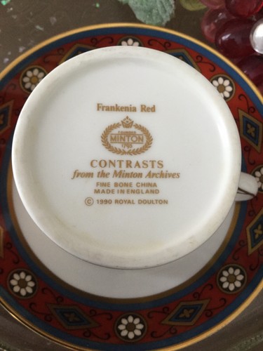 Contrasts from the Mintons Archives Cup &Saucer Frankenia Red,1990 Royal Doulton - Picture 10 of 12