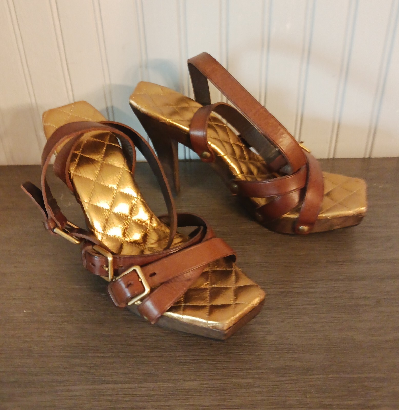 Scarpe in pelle marrone cinturino Saint Laurent taglia: EU 37 US 6 5