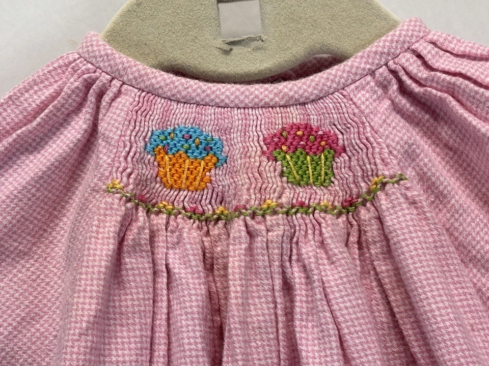 Vive La Fete Collection One Size Smocked Pink Checked Dress Embroidered - Image 4 of 4