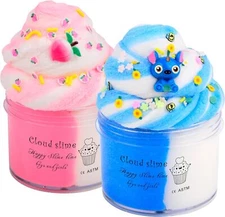 2 Pack Cloud Slime Kit With Blue Cake And Pink Peachybbies Charms, Scented Diy S