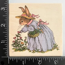 Uptown Holly Pond Hill Bunny Rabbit Picking Flowers J13010 Rubber Stamp