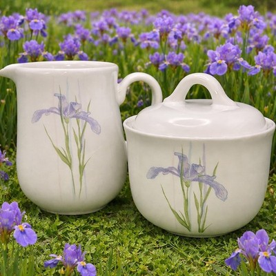 CORELLE COORDINATES by CORNING ''Shadow Iris'' Creamer & Sugar Bowl With Lid Set 