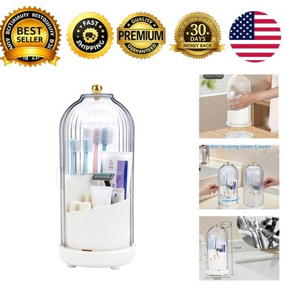 Toothbrush Organizer with Cover 3 Slots Rotating Holder Dustproof Bathroom