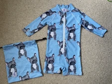 Kids Cheeky Chickadee blue bulldog swim costume size 6-12 months