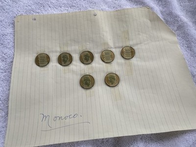 LOT of 7 Monaco 20 Francs 1951 Prince Rainier III Crown Shield Flanked