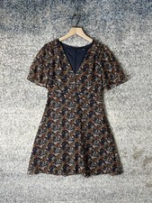 Madewell Dress Womens 4 Blue Floral Chiffon V Neck Short Sleeve Mini Fit & Flare