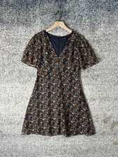 Madewell Dress Womens 4 Blue Floral Chiffon V Neck Short Sleeve Mini Fit & Flare