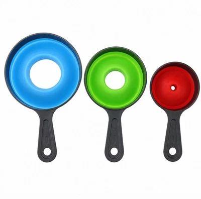 3 Collapsible Kitchen Funnels Set Wide Mouth Canning Funnels Food Grade Silicone - Image 1 of 4