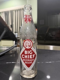 VINTAGE BIG CHIEF 12 OZ. ACL SODA BOTTLE DUQUOIN ILLINOIS COCA COLA BOTTLING CO.