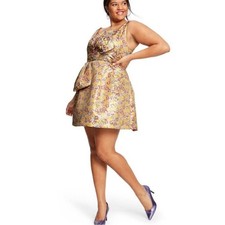 Zac Posen x Target Floral Brocade Mini Tea Dress Oversized Bow Metallic 18W
