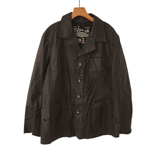 SYN Jeans Chaqueta Denim Encerada Negra Largo Medio Blazer Motociclista Botones Para Hombres 2XL NUEVO