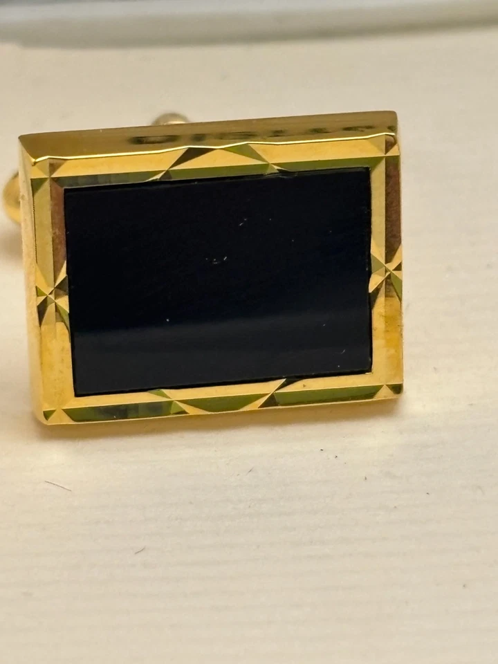 Винтажные запонки Pierre Cardin из натурального черного оникса квадратные золотистые - Изображение 2 из 4