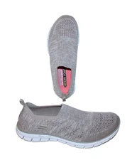 Skechers Womens 9.5 W Taupe Knit Air Cooled Dual Lite Memory Foam Shoes Sneakers