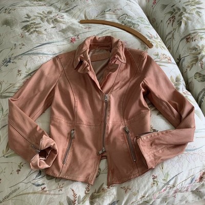 BIBA Lederjacke Lammleder Gr. 36 Rosé Rosa im Vintage-washed-Look Bikerform