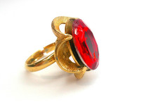 Red Ring Costume Fashion 4 3/4 Small Gold Ton...