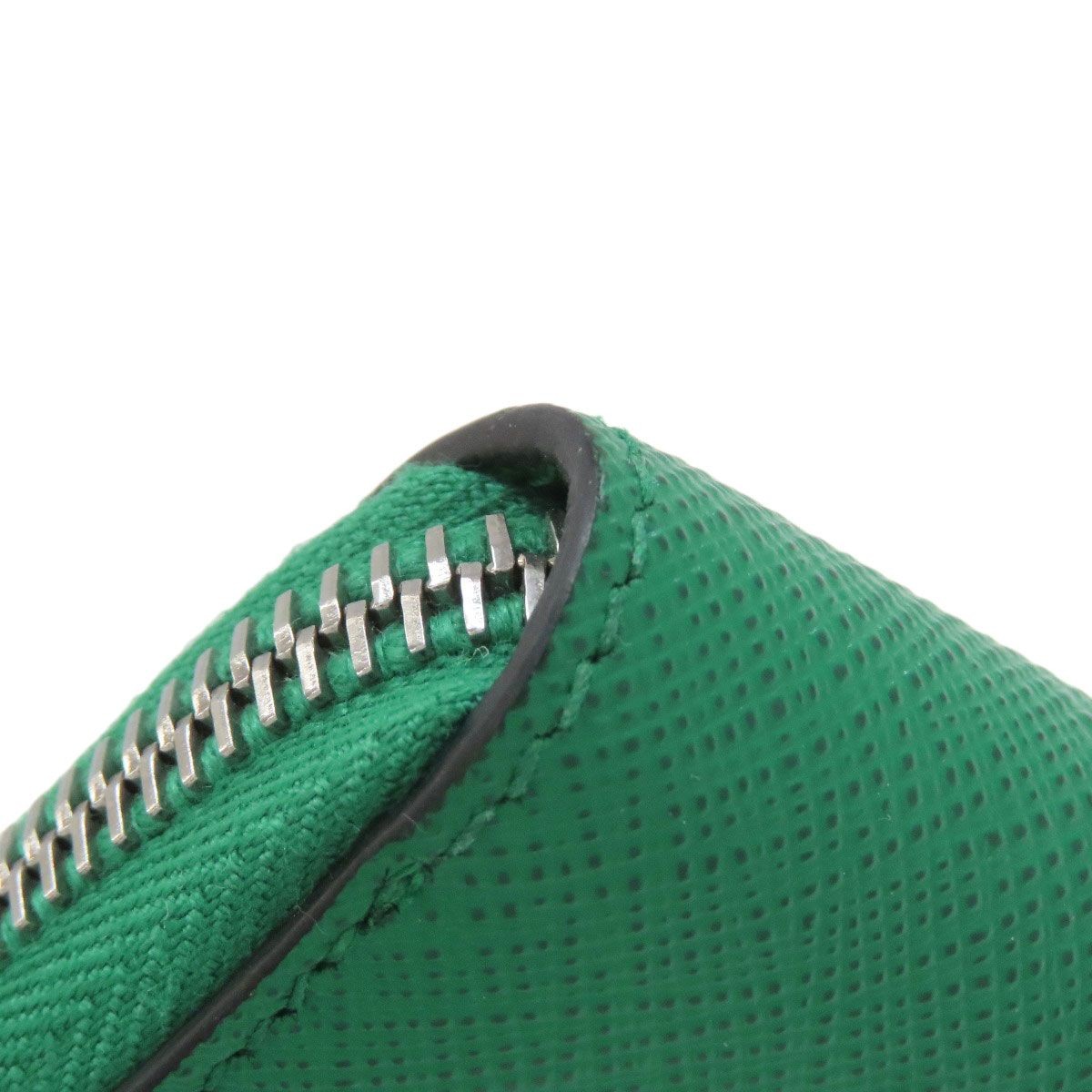 Prada Saffiano Card Case Green Leather Metal Fittings Ladies Used thumbnail 11