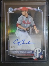 2025 Topps Bowman Draft 1st Chrome Cade Obermueller True Black Auto /10 Phillies