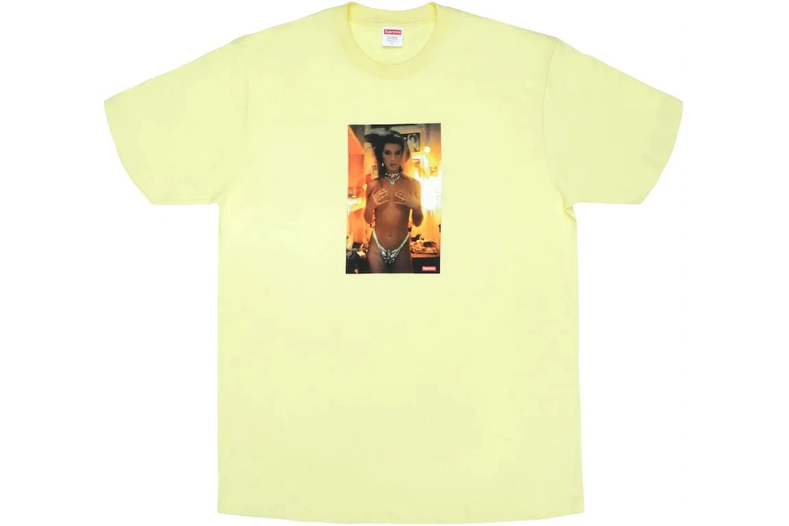 Chemise SUPREME NAN GOLDIN KIM nue topless jaune pâle XL col V T shirt RARE