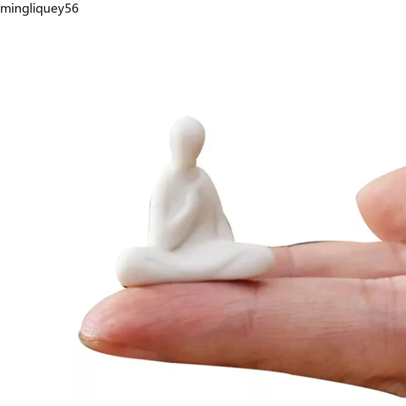 Mini adornos de estatua de monje de Buda con punta de dedo para mascota té blanco chino Foto 3 de 3