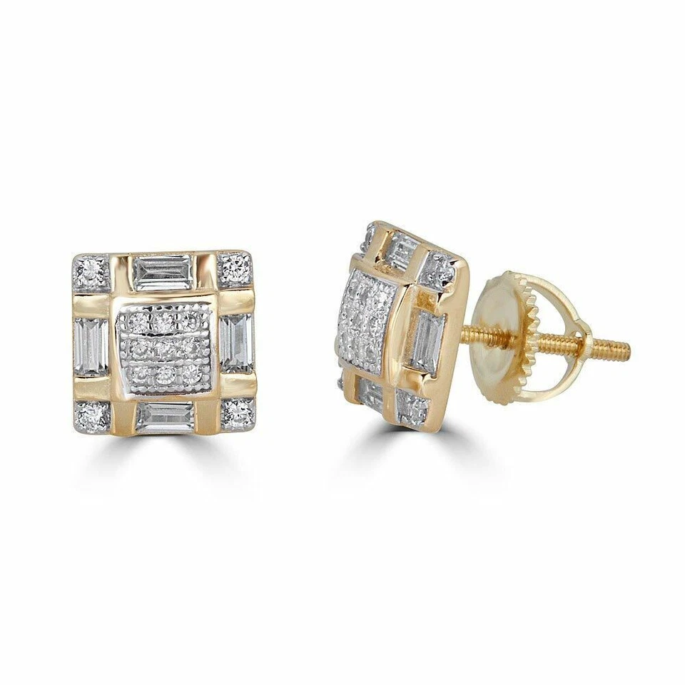 Pendientes cuadrados baguette rapero circonita cúbica chapados en oro de 14k real de plata 925 de 8 mm para hombre