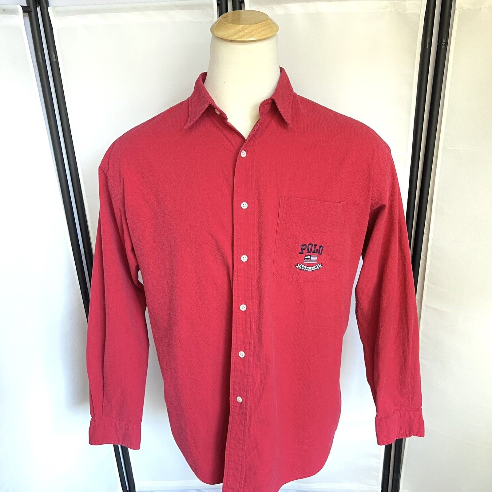 Polo Sport Ralph Lauren Vtg Mens XL Red Shirt USA Flag Logo Gold Dot Tag  Rare F3